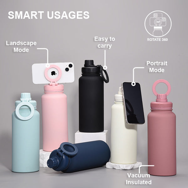Coolora HydroMount Insulated Water Bottle with Magnetic Phone Mount in multiple colours